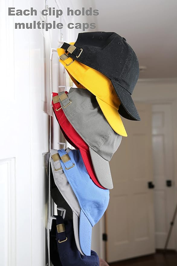 Perfect Curve Hat Organizer Cap Rack FAV | Hat Racks | Hold up to 20 caps | Over Door Organizer for Baseball Hat | Fitted & Adjustable Caps & Visors | Door Slam Proof | 1 Strap | White