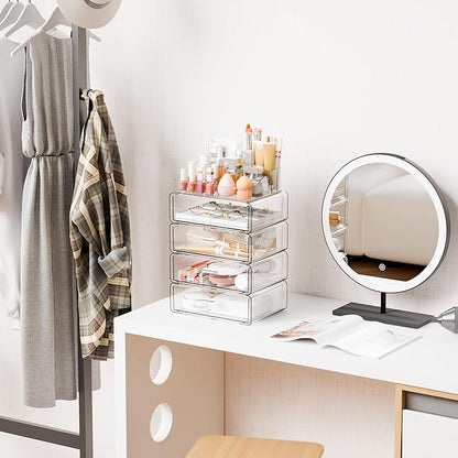 Yieach 5 Tier Clear Acrylic Makeup Organizers with Drawers,Tiered Countertop Make up Storage Organizer for Dresser Top and Bathroom Vanity,Plastic Makeup Stand for Brush,Skincare,Beauty Organizers