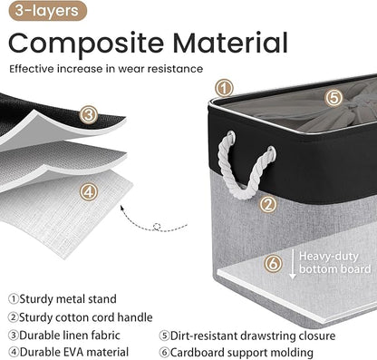 Large Storage Baskets- 16x12x12 inch Storage Bins for Shelves and Closet Organizing, Foldable Fabric Bin for Home Organization Clothes and Laundry (3-Pack, Black&Gray)
