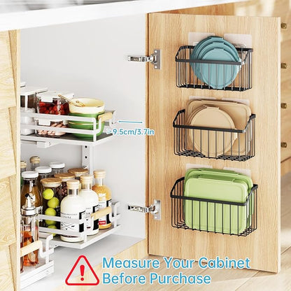 NiHome 5PCS Cabinet Door Lid Organizers Holders for Food Storage Container Lids Tupperware Tumblers Canning Lids, 3 Sizes Rustproof Metal Baskets for Spices, Toiletries, Under Sink or RV Storage