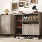 HOMEFORT Large Shoe Cabinet with 4 Flip Drawers, Farmhouse Narrow Shoe Organizer Cabinet for Entryway, Hidden Shoe Rack with Adjustable Side Cabinet for Boot Storage,6 Wood Legs, Washed Gray