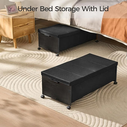 FOUCSSOMEI Under Bed Drawers on Wheels, XXXXL Size, UnderBed Storage with Wheels, Wooden Under Bed Storage, Underbelly Storage, Heavy Duty, Patented Design