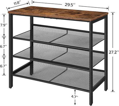 HOOBRO Shoe Rack for Entryway, 4-Tier Shoe Organizer with Adjustable Mesh Shelves, 12-16 Pairs of Shoes, Spacious Floor Mount, Metal, Industrial, Shoe Shelf for Closet, Rustic Brown BF42XJ01