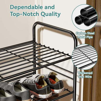 SUFAUY 33" Wide Shoe Rack, 5-Tier Shoe Storage Rack for 24-30 Pairs of Shoes, Shoe Organizer for Entryway, Stackable, Heavy Duty, Steel Frame, Industrial, Black