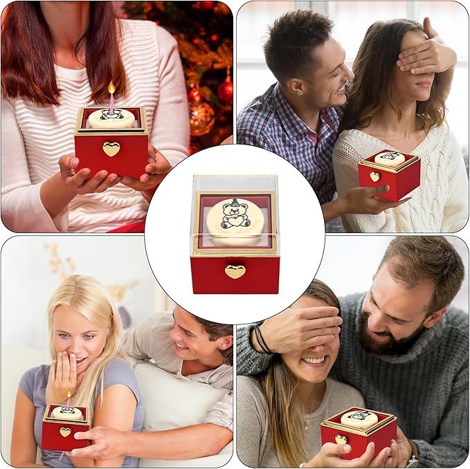 Rotating jewelry box, pop-up surprise gift box, romantic birthday surprise rotating necklace and ring box, Valentine's Day, birthday, anniversary, wedding gift (Red)