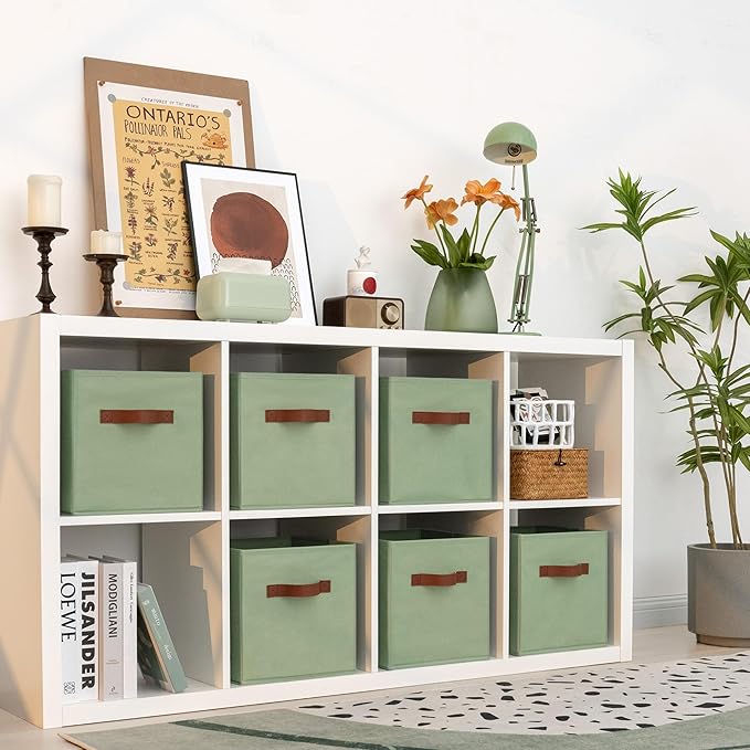 GRANNY SAYS 11 Inch Cube Storage Bins, Collapsible Fabric Storage Cubes with Handle, Closet Baskets for Organization, Storage Cubes for Shelves, Closet, Sage Green, 6-Pack