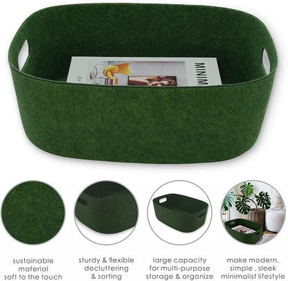 Welaxy Large Felt Storage Basket with Handles, Open Bin for Shelves, Books, Toys, Laundry & Home Organization (Forest Green)