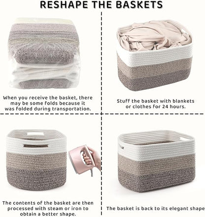4 Pack Large Storage Baskets for Organizing, 16''Lx12''Wx8''H Woven Baskets for Storage Toys, Towels, Books, and Clothes, Cotton Rope Basket for Shelves with Handle