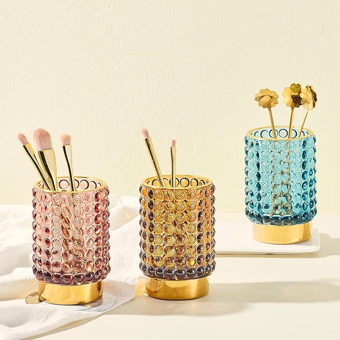 Makeup Brush Holder Organizer,Toothbrush Holders,Desk Pen Pencil Holder,Multifunctional Vintage Glass Brush Cup(A38-8-US/Red/L)