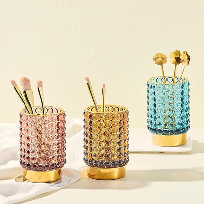Makeup Brush Holder Organizer,Toothbrush Holders,Desk Pen Pencil Holder,Multifunctional Vintage Glass Brush Cup(A38-8-US/Red/L)