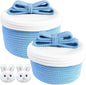 Cute Storage Baskets with Lids, Small Round Woven Rope Basket with Lid, Small Toy Box for Kids or Cat, Cute Basket for Gift, Decorative Basket with Chic Bow Handle, Blue
