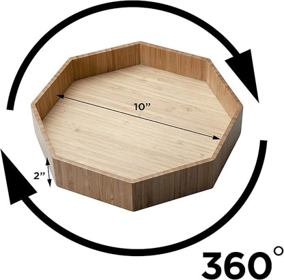 Bamboo 360 Rotating Bathroom Toiletry & Cosmetic Spinning Tray for Countertops and Vanity with Lazy Susan Turntable, 10” Diameter with 2” Ledge