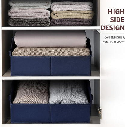 Homsorout Clothes Organizers and Storage - Fabric Storage Bins with Handles, Storage Baskets for Organizing, Trapezoid Storage Cubes for Blankets, Towels, Office, 6 Pack, Navy Blue