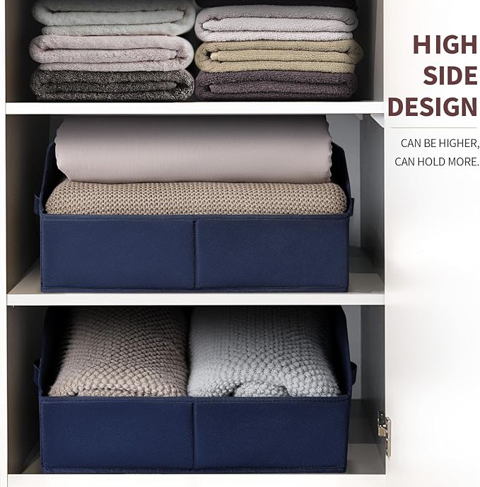 Homsorout Closet Baskets for Shelves Trapezoid - Decorative Storage Baskets with Handle, Closet Bins for Organization, Shelf Storage Bins for Clothes, Books, Home, Office, 8 Pack, Navy Blue