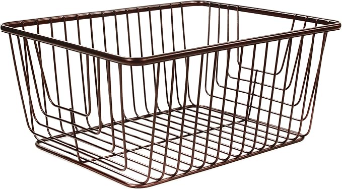 Spectrum Diversified Ashley Large, Decorative Steel Wire, Rust-Resistant Metal Storage Basket Built-in Handles, Bin for Bathroom, Pantry, Kitchen & Closet, Medium, Satin Nickel PC