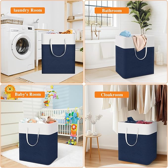 TasticTotes laundry basket 3-Pack, laundry hamper, Hamper with handles, collapsible laundry baskets, Waterproof dirty clothes hamper, Towel Storage for Home or Dorm, 100L-Blue