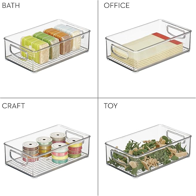 iDesign Stackable Pantry Bins with Handles, 4 Different Sizes, 4 Pack, Clear, Made in USA