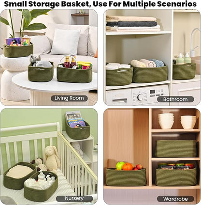 ICERZCZ Small Green Storage Baskets for Organizing Shelves, Cute Woven Baskets for Storage, Organizer Basket for Decor, Gift Basket, 13"×8.5"×5.1" (3 Packs) Green