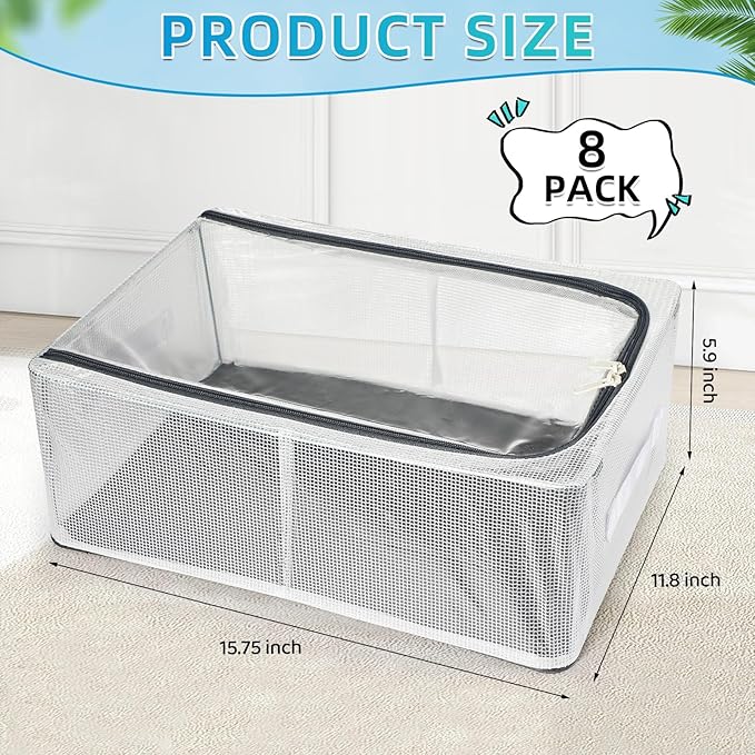 Chunful 8 Baseball Hats Storage Organizer with Window Lid Foldable Clear Snapback Baseball Caps Holder Box with Zipper Stackable Display Storage Containers Case for Closet Shelf, Each Holds 12 Hats