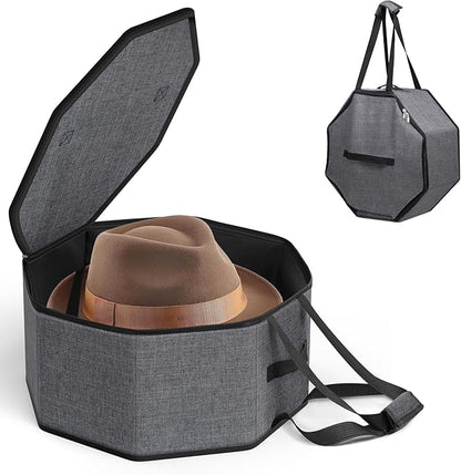 SLEEPING LAMB Hat Box for Travel and Storage, Collapsible Cap Case for Mens Fedora Organizer, Hat Storage Box for Men and Women for Closet, Cap Carrier with Handles, Grey