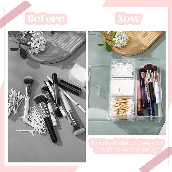 2 Layer Qtip Holder Transparent 3 Compartments Cotton Ball and Swab Holder Organizer with Lid,Jar for Cotton Rounds,Bathroom Containers,Clear Acrylic Desk Organizer for Makeup Pads,Cosmetics Bedroom
