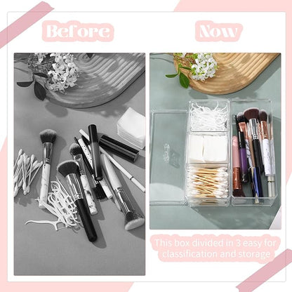 2 Layer Qtip Holder Transparent 3 Compartments Cotton Ball and Swab Holder Organizer with Lid,Jar for Cotton Rounds,Bathroom Containers,Clear Acrylic Desk Organizer for Makeup Pads,Cosmetics Bedroom
