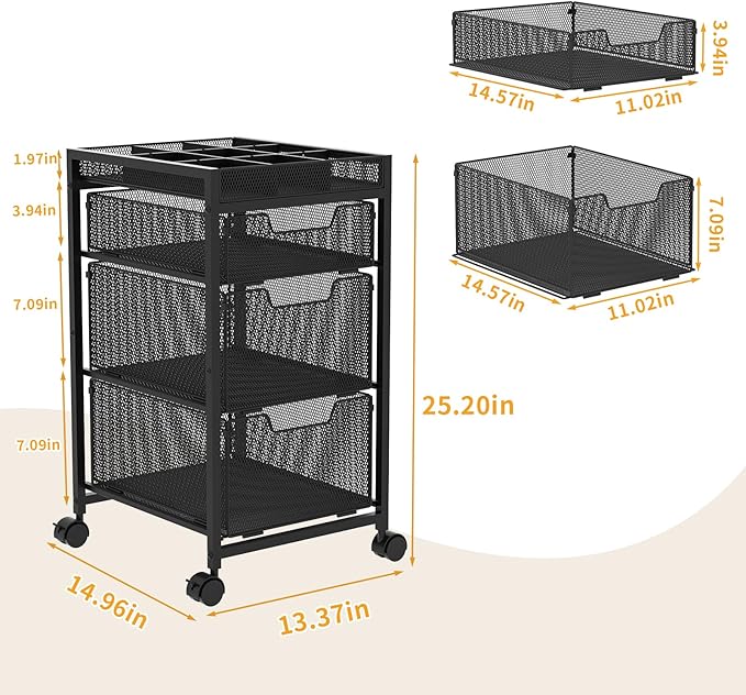 JKsmart Rolling Makeup Cart Organizer with 3 Drawers, Cosmetics Display with Dividers, Floor Skincare Storage with Wheels, Versatile Vanity Organizer for Nail Polish Perfume Brush Hair Tool, Black
