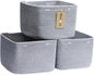 MiniArk Small Organizing Baskets for Cubes Shelf, 9.7x9.7x7.1 Inch Rope Woven Storage Bins for Nursery Shelves Storage, Cute Toy Basket, Square 3 Packs Mixed Grey