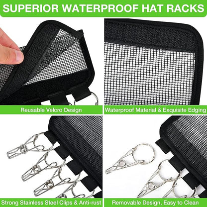 Baseball Cap Holder, 3 Pack Cap Organizer for Hanger & Closet, 10 Stainless Steel Hat Holder Clips to Hang Baseball Hats, Ball Caps, Accessories, Keep Your Closet Bedroom Door Tidy, Black Plastic Net