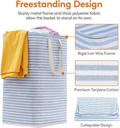 Lifewit 2 Pack Laundry Basket 80L Each, Collapsible Clothes Hamper with Reinforced Handles, Freestanding Waterproof Design for Bedroom and Laundry Room, Blue 160L Total