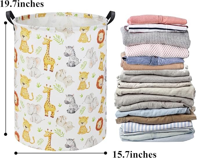 Woodland Baby Laundry Basket Animal Baby Hamper for Nursery Girl Kids Hamper Cute Kids Toys Storage Bin Organizer Animal Nursery Decor for Home(Green Animal)