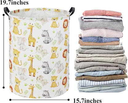 Woodland Baby Laundry Basket Animal Baby Hamper for Nursery Girl Kids Hamper Cute Kids Toys Storage Bin Organizer Animal Nursery Decor for Home(Green Animal)