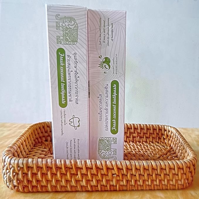 Rattan Bathroom Trays 8.3" x 4.3" x 1.6" Small Bathroom Basket, Toilet Tank Baskets Organizing Rattan Bathroom Vanity Trays Toilet Tank Tray for Decorative, Storage (Natural)