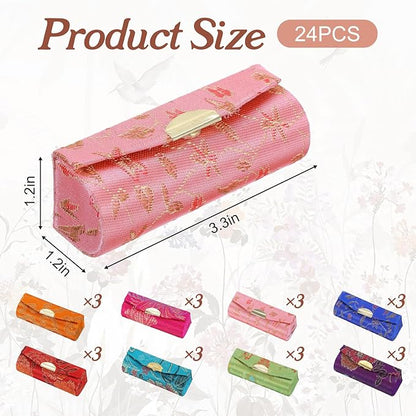 24 Pcs Lipstick Holder Case with Mirror, Lip stick Storage Case Mini Portable Floral Jewelry Holders Box Cosmetic Makeup Travel Cases for Purse, Party favor, Return Gifts (Multicolors)