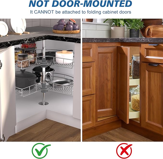 JOWBOOW 28" Corner Cabinet Lazy Susan Turntable, 270° Adjustable Height Chrome Replacement Shelves for Kitchen Corner Cabinet