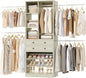 Besiost Closet System, 4.2–8.8 FT Closet Organizer with 2 Wooden Drawers and Shelves, Walk-in Closet System with 5 Hang Rods, Built-in Closet Tower, Can Fit 60 to 96 inch, Greige Oak