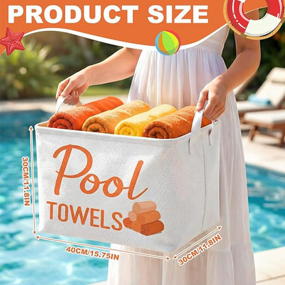 Yungyan Pool Towel Storage Basket Bin and Organizer Large Pool Towel Storage Basket Waterproof Canvas Cube with Handle Beach Gift for Outdoor Summer Seaside Home Clothes Book Toy Organization, Orange