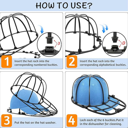 Hat Washer Cage for Baseball Caps Washing Machine Dishwasher Cap Cleaner Frame Washing for Adult Kids Ball Hats (Black-2 Pack)