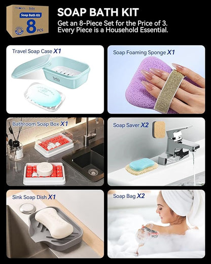 PEISAINOX Travel Soap Case, Leakproof Soap Container with Lid, Portable Bar Soap Holder for Traveling, Soap Dishe for Bathroom, Shower, Gym, School, Camping, Vacation, Outdoor (Green&Gray)