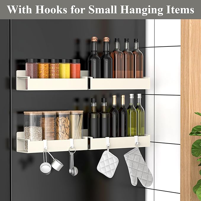 HuggieGems 4 Pack Magnetic Spice Rack Organizer for Refrigerator and Oven, Cream White Fridge Organizers and Storage for Kitchen