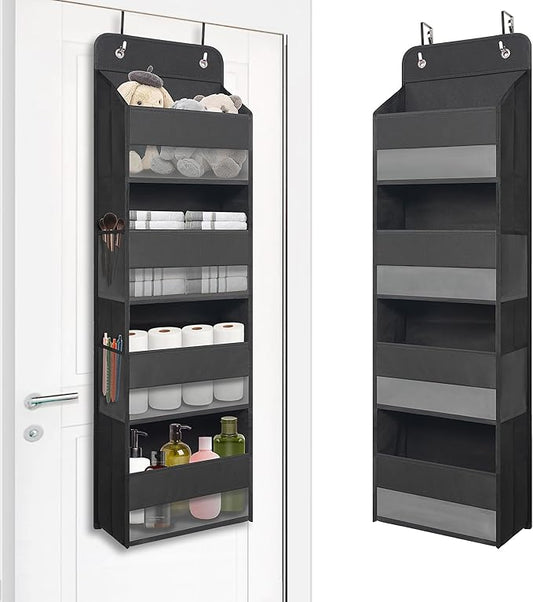 TYMENSH Over The Door Hanging Organizer with 4 Large Pockets – Closet, Bathroom, Nursery, Bedroom, Dorm Storage for Toys, Cosmetics, and Baby Essentials, Black