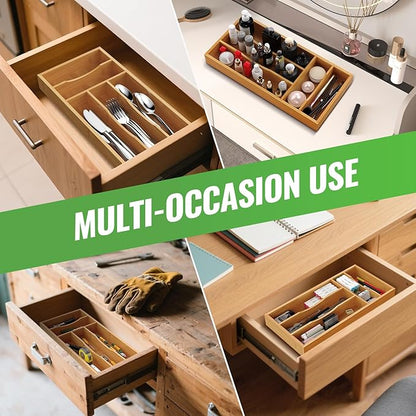 Small Silverware Organizer, Bamboo Kitchen Drawer Cutlery Organizer, Utensil Holder, Flatware Organizer Tray (14.2"x6.7"x1.6")