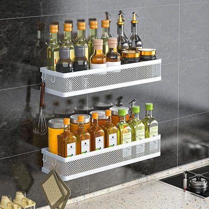 PUSDON 16.5-Inch Extra Long Slim Mesh Shower Caddy, Wall Mounted Bathroom Organizer with Adhesive, Heavy Duty Rustproof Shelf for Narrow Kitchen Pantry & RV, Holds 50 LBS 2-Pack - White Netting