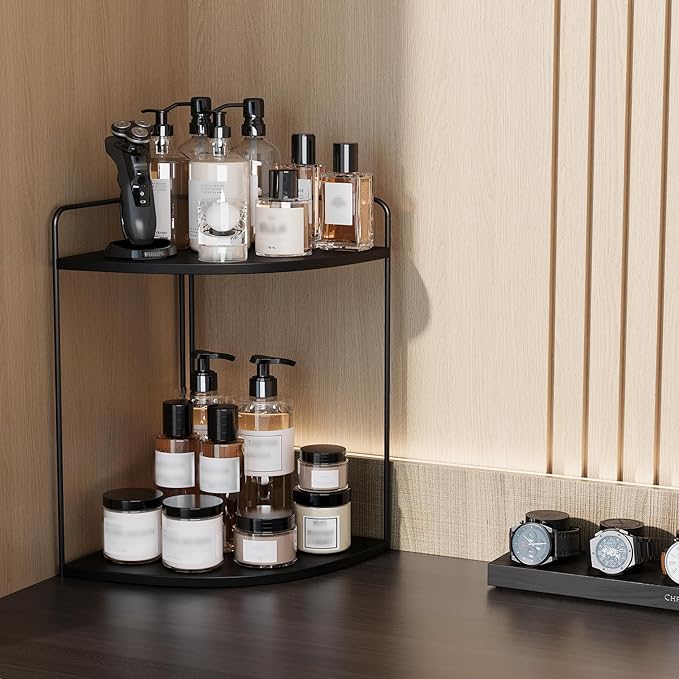 Forest Angle Bathroom Counter Organizer,Countertop Organizer,Vanity Organizers,Bathroom Storage,Bathroom Sink Caddy,Counter Shelf,Corner Counter,Corner Shelves(Black)