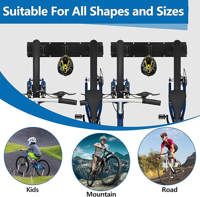 Sinoer Bike Storage Rack,Bike Storage Hanger, 4 Bikes + 3 Helmets Heavy Duty Bike Storage Vertical Bike Rack Holds up to 66lbs, 20 inches / 511mm -2 Rails