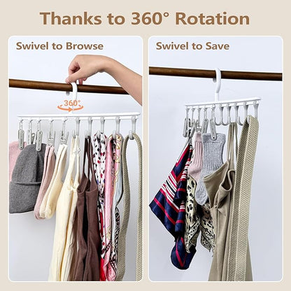Hat Rack with 5 Hooks & 5 Clips, Adjustable Slide Rails - Space Saving Closet Organizer for Scarves, Belts, Ties, Hats, Underwear