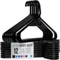NEATERIZE Thick Heavy Duty Hangers - Black Plastic Clothes Hangers 12 Pack - Great for Coat Hanger, Jackets Jeans & Suit Hanger for Closet - New Apartment Essentials Percheros Ganchos para Colgar Ropa