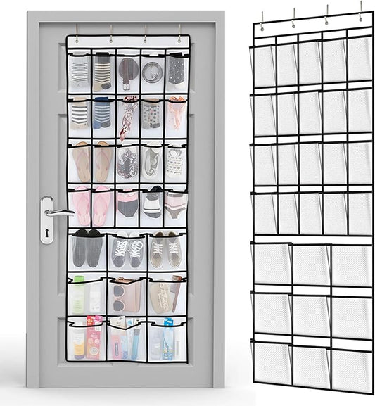 Chunful Extra Large 29 Pockets Over the Door Shoe Organizer 20 Regular 9 Large Breathable Mesh Pockets Hanging Shoe Rack Organizer for Bedroom Bathroom Closet Door Shoes Toys Accessories(White)