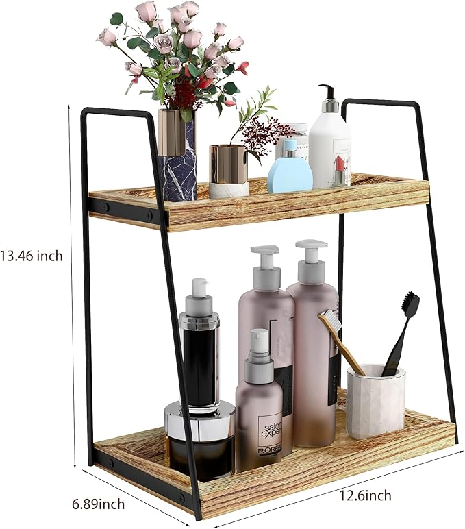 Dorhors 2 Tier Bathroom Counter Organizer Storage,Vanity Organizer for Bathroom Counter,Wood Standing Rack for Kitchen