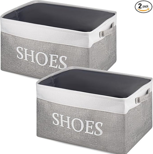 CIEOVO 2 Pack Storage Basket for Shoe Organizer Flodable Space-Saving Storage Bin Decorative Basket Shoe Storage Bin Organizer for Hallway Entryway Home Decor Living Room